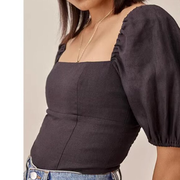 Reformation Arancini Linen Top Sz6 Black - Picture 3 of 8